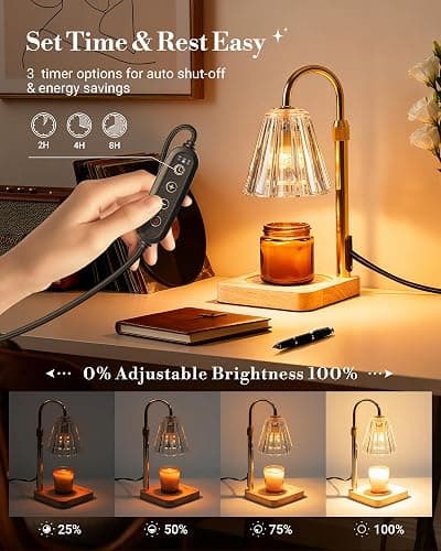 Marycele Candle Warmer Lamp with Timer & Dimmer - Mothers Day Gifts for Women Mom Her, Aesthetic Office Home Decor, Adjustable Height Wax Melter for Candle Jar & 3-Wick Candles (2 Bulbs Included) thumbnail 4