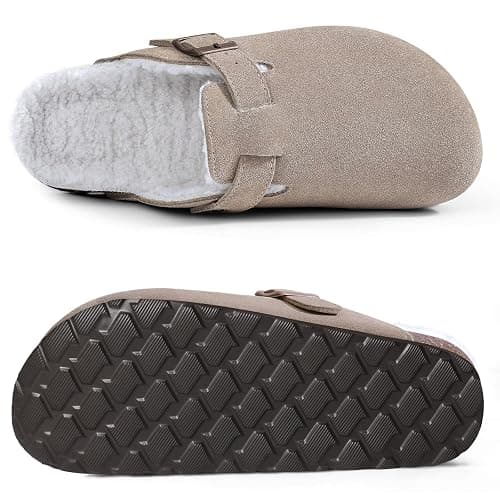 KIDMI Women's Fur Lined Suede Clogs Fuzzy Cork Footbed Mules Slip On Winter Potato Shoes thumbnail 3