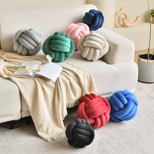 LUSJNGE Decorative Throw Knot Pillow Ball for Home Chair Sofa Couch Bed Aesthetic Round Velvet Knotted Pillow Cushion (Pink, 8 inches) thumbnail 3