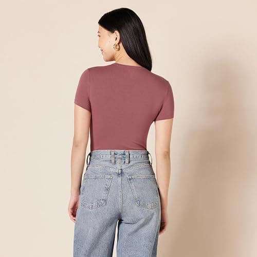 Amazon Essentials Women's Short Sleeve Stretch Cotton Jersey Slim-Fit T-Shirt Bodysuit, Pack of 2 thumbnail 2