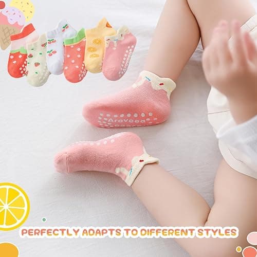 Aroveea Baby Toddler Socks Grip Non Slip Boys Girls Cotton 12 Pack for Kids Ankle Cute Socks 6M-7Years thumbnail 5