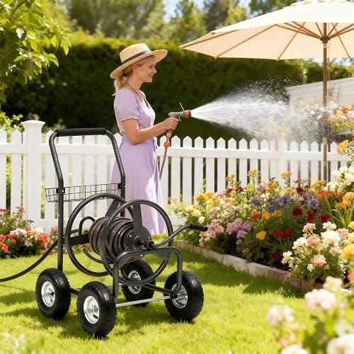 Autodaya 250FT Garden Hose Reel Cart with 10" Pneumatic Tires, Heavy-Duty Steel Frame for Tangle-Free Water Hose Storage, Easy-Rolling Lawn & Yard Hose Holder thumbnail 6