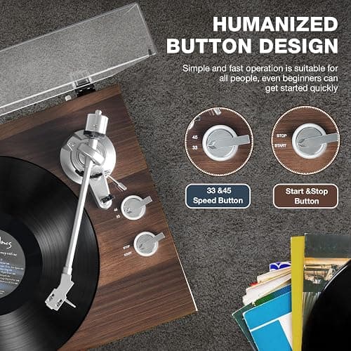 Turntables Belt-Drive Record Player with Wireless Output Connectivity, Vinyl Player Support 33&45 RPM Speed Phono Line USB Digital to PC Recording with Advanced Magnetic Cartridge&Counterweight thumbnail 6