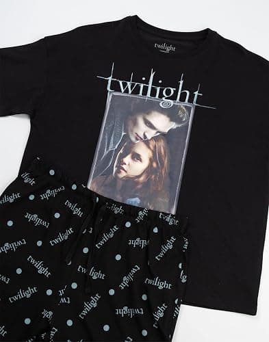 Vanilla Underground Twilight Edward Bella Womens Black Short Sleeve Long Leg Pyjama Set | Movie Logo Sleepwear thumbnail 5