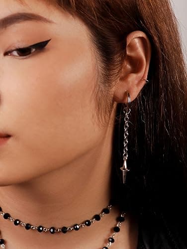 Sacina Gothic Punk Spike Star Hoop Earrings, Goth Emo Grunge Y2k Earrings, Goth Jewelry, Christmas Jewelry Gift For Women thumbnail 2