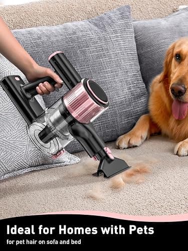 VICEASE Cordless Vacuum Cleaner, 8 in 1 Powerful Suction Lightweight Vacuum Cleaner for Home, LED Display, 3 Suction Modes, 45Mins Detachable Battery Vacuum for Hard Floor Carpet Pet Hair, Pink thumbnail 6