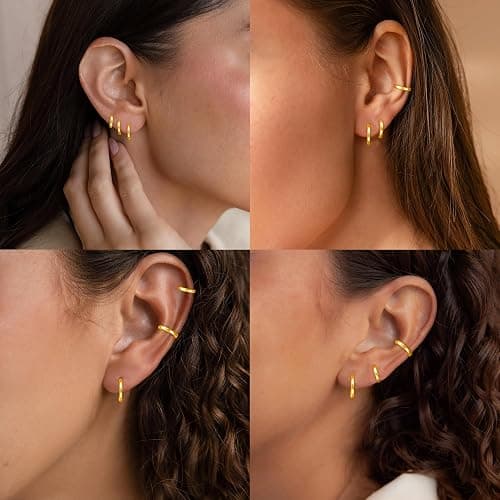 Gokeey Small Gold Huggie Hoop Earrings Set for Women 14K Gold Plated Hypoallergenic Lightweight Earrings for Sensitive Ears Everyday Earrings Sets for Multiple Piercing Cartilage Hoop Earrings Stack Jewelry thumbnail 7