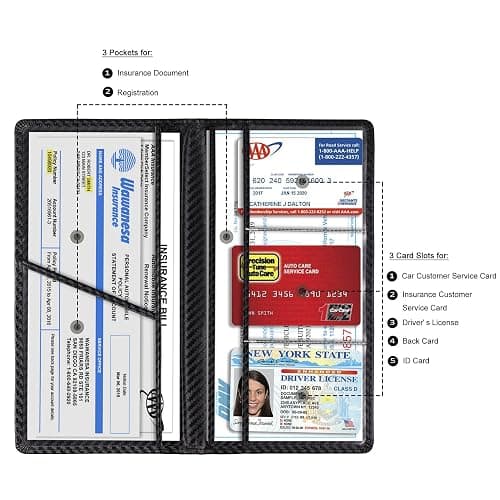 TOURSUIT Car Registration and Insurance Card Holder, Vehicle License Document Glove Box Compartment Organizer, Interior Car Accessories for Women Men Teens (Carbon Fiber Black) thumbnail 3