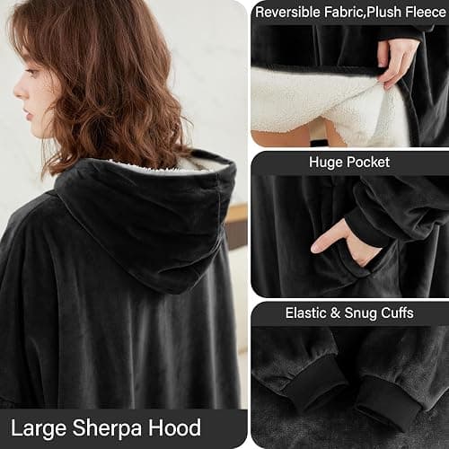 LetsFunny Blanket Hoodie,Oversized Wearable Sherpa Fleece Blanket Sweatshirt,Super Soft Warm Cozy with Giant Pocket,Gifts for Women Men Adults Teenagers Kids, One Size Fits All thumbnail 5