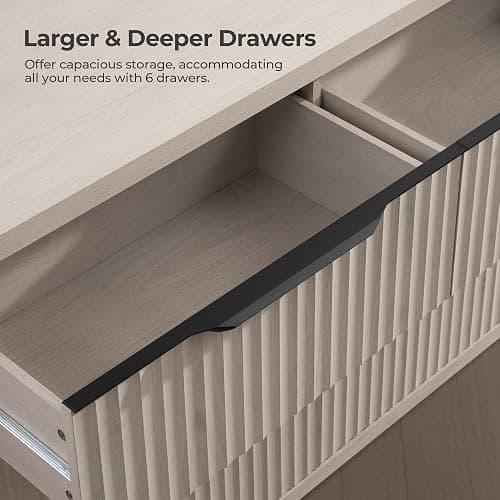 SICOTAS Dresser for Bedroom 53.5" Wide 6 Drawer Dressers & Chests of Drawers for Closet Long Large Modern TV Stand Set for Clothes Storage Fluted Clothes Closet for Hallway Entryway, White Alder thumbnail 5