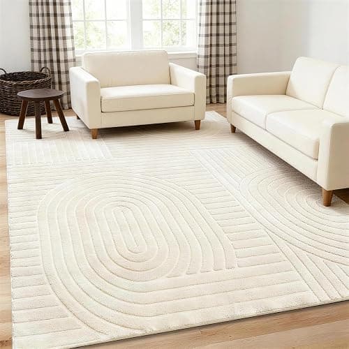 MATIIUI 5x7 Geometric Solid Beige Area Rug – Washable, Durable Non-Slip Indoor Carpet with Soft High-Low Pile, Fluffy Floor Rugs for Living Room, Bedroom, Bedside, Kids Room, Nursery,Home Office Décor - Image 1
