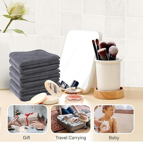 Nugilla Makeup Remover Cloth 12 x 12 Inch, Reusable Makeup Remover Towels for Washing Face, 6 Pack Washable Microfiber Face Cloth Fast Drying Washcloth, Grey thumbnail 6
