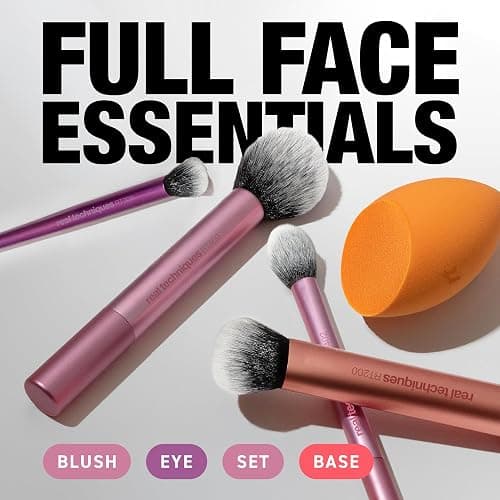 Real Techniques 6 Piece Everyday Essentials Makeup Brush Set, Includes 4 Brushes & 2 Makeup Sponges for Foundation, Blush, Bronzer, Contour, Eyeshadow & Powder, Travel Gift Set, Cruelty-Free & Vegan thumbnail 2