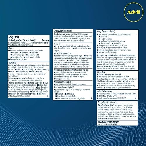 Advil Pain Reliever and Fever Reducer, Pain Relief Medicine with Ibuprofen 200mg for Headache, Backache, Menstrual Pain and Joint Pain Relief - 100 Coated Tablets thumbnail 9
