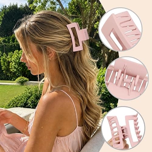 8 Pcs Hair Clips for Women 3.5 Inch Rectangle Claw Clips Fashion Hair Clips for Thick Thin Hair Non-slip Banana Clips-Pink thumbnail 7