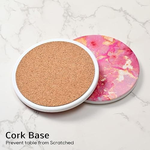 Lemonleaf Cute Pink Gold Drink Coasters Set of 4, 4 Inch Office Absorbent Desk Coasters with Holder thumbnail 8