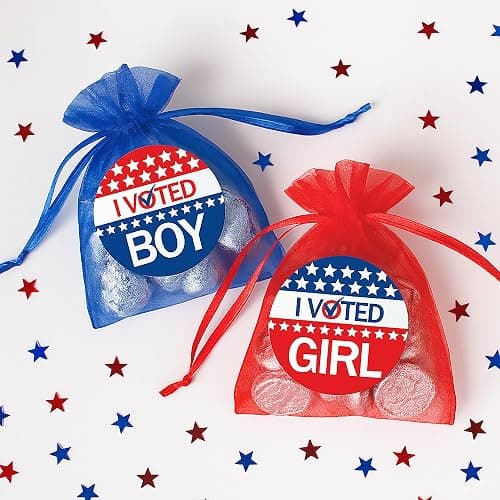 DISTINCTIVS Red White and Blue Gender Reveal Stickers – 40 Count – Team He Team She – Patriotic 4th of July and Summer Gender Reveal Party thumbnail 5