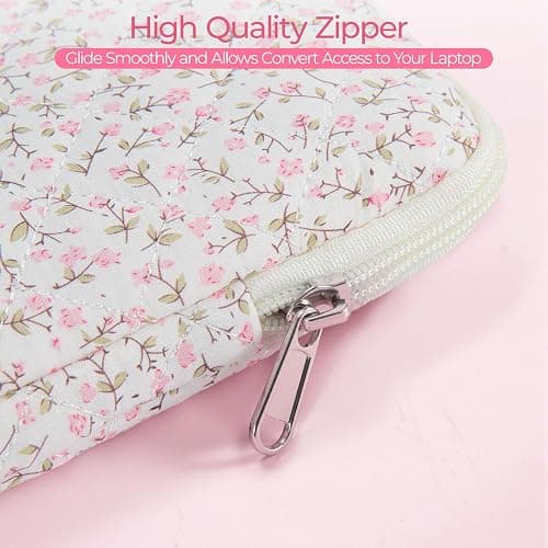 Shiprabags 13-14 inch Cotton Quilted Laptop Sleeve for Women, Aesthetic Puffy Laptop Case Carrying Bag Compatible with MacBook Air/Pro 13/Pro 14, Soft Computer Liner Bag (Pink Floral, 13.3 inch) thumbnail 5