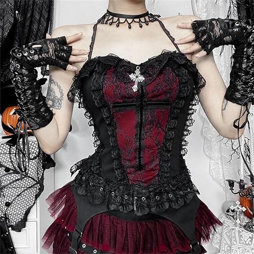 Yyxclotic Gothic Women Halter Crop Tank Top Cropped Camisole Tops Y2K Grunge Shirts thumbnail 2