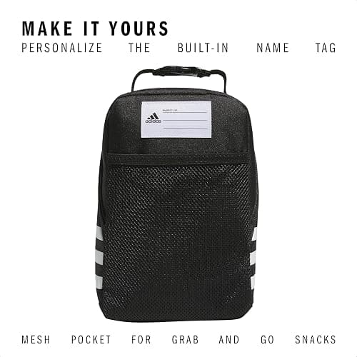 adidas Santiago Lunch Bag Cooler for Women and Men, Insulated Food Container Box with Mesh Pocket, Black/White, One Size thumbnail 6