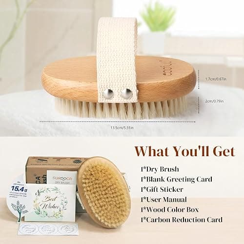 Brosse à sec pour le corps, Brosse exfoliante physique, Brosse masseuse pour le drainage lymphatique, Brosses anti-cellulite, Bois de hêtre naturel, 100% poils de sanglier (A) thumbnail 5