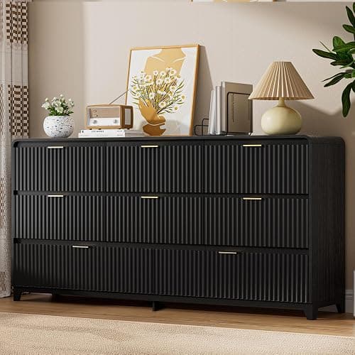 Fluted Dresser for Bedroom with 8 Drawers, 55.1" Wide Modern Chest of Drawers with Metal Handle, TV Stand Wood Dresser Closet Organizers and Storage Drawer for Living Room, Bedroom, Hallway, Black thumbnail 6