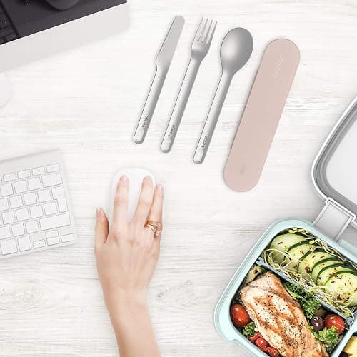 Bentgo Stainless Travel Utensil Set - Reusable 3-Piece Silverware Set with Carrying Case, High-Grade Premium Steel, BPA-Free Case, Eco-Friendly - Ideal for Travel, Camping, and Office Use (Rose) thumbnail 2
