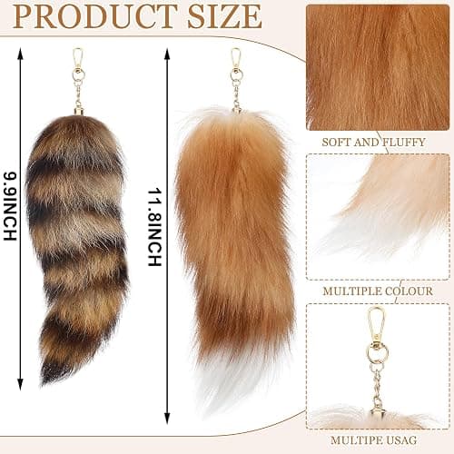 Ferreve Fluffy Fur Fox Tail Keychain Wolf Therian Tail Keychain for Party Cosplay Costume Keyring for Women 2 Sizes thumbnail 2