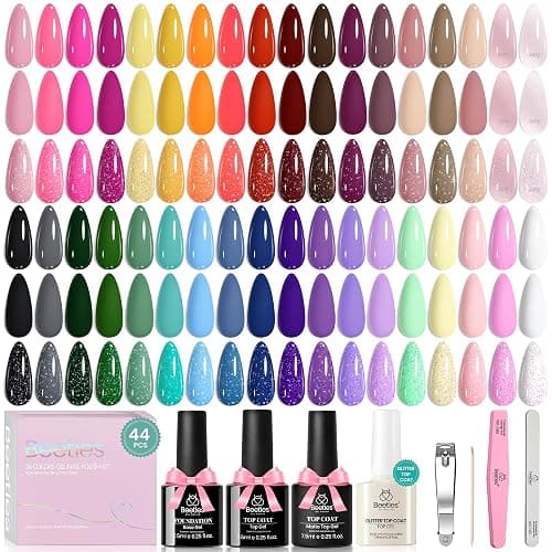 beetles Gel Polish Set Vivid Seasons - Summer Gel Nail Polish Set 36 Colors Pink Yellow Green Purple Jelly Shades 45pcs with Base & Top Coat UV LED Soak Off DIY Salon Gift for Women | 45 Pcs Gel Polish Kit with Pink Yellow Green Purple Shades, 4pcs Base Top Coats for Diy Uv Led Manicures - Image 1