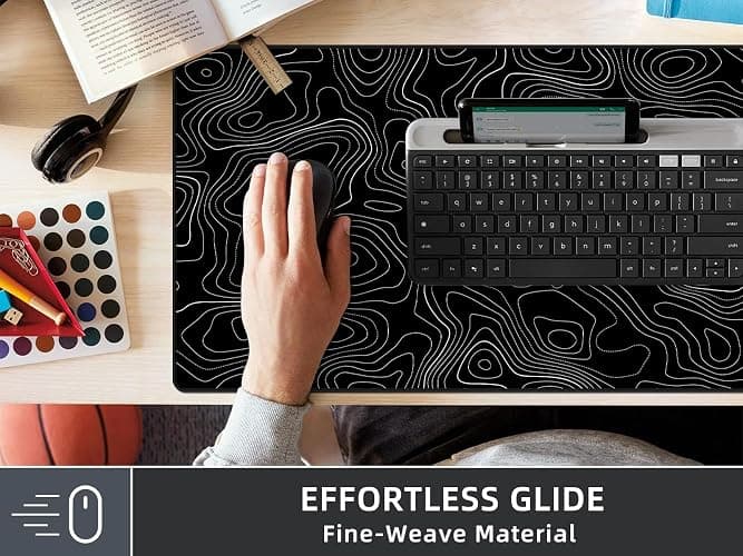 Rinaze Extra Large Gaming Mouse Pad with Black Topographic, XXL Mousepad, Big Mouse Mat Desk Pad, Non Slip Keyboard Pad for Gaming Computer Laptop PC Office Desk Accessories thumbnail 8