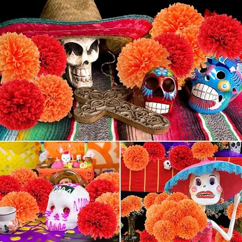 Hananona 12 Pcs Artificial Chrysanthemums Flowers Marigolds Ball Flower, Orange Fake Mums Silk Fall Flowers for Autumn Dia de Los Muertos Home Decor Day of The Dead Table Centerpiece (12, Orange) thumbnail 5