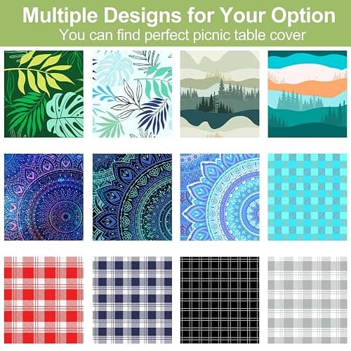 Picnic Table Cover with Bench Covers Camping Essentials Waterproof Windproof Camping Tablecloth with Drawstring Bag, Fitted Rectangle Tables and Seats, 72in, Green Blue thumbnail 5