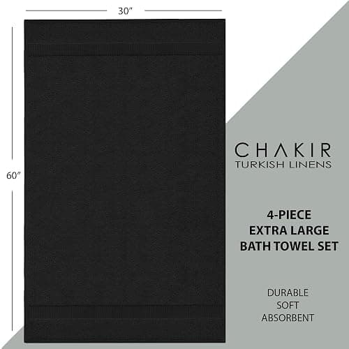 Chakir Turkish Linens | Hotel & Spa Quality 100% Cotton Luxury Turkish Towels | Soft & Absorbent (30x60 Inches Extra Large Bath Towels, Set of 4 -Black) thumbnail 2