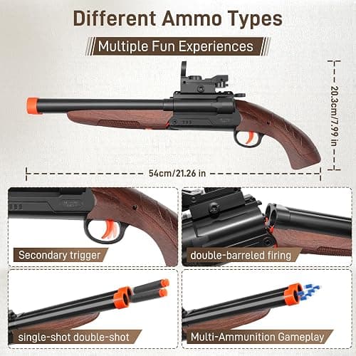 Bugrtey Double-barreled Toy Gun - Two Modes Realistic Soft Bullet Toy Guns Blaster with Sight - Educational Shooting Toy Shotgun - Ideas Gifts for Christmas Birthday Halloween Present thumbnail 2