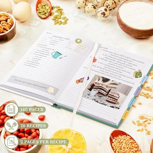 Lanpn Blank Recipe Book Cookbook for 70 Recipes, A5 Waterproof Empty Recipe Notebook to Organize Your Family Recipes, Leather Cooking Journal with Stickers to Write in Your Own Recipes, Green thumbnail 2