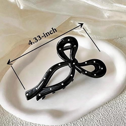 3 Pack Elegant Polka Dot Hair Claw for Women, Strong Hold Jaw Clips | Black & White, Bow & Claw Styles, Retro Chic Design, Soft Vintage Aesthetic thumbnail 5