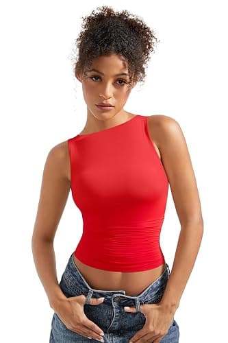 SUUKSESS Women Double Lined Going Out Basic Tank Tops Ruched Summer T Shirts thumbnail 4