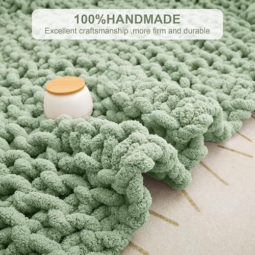 Mooreeke Chunky Knit Blanket 50"x60" Light Green Soft Washable Chenille Throw Blanket Cozy 100% Handmade Crochet Blankets with Jumbo Chenille Yarn for Couch Bed Sofa Room Decor thumbnail 2