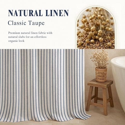 NDDYCU Navy Blue Linen Shower Curtain 72x72 Inches,Vertical Stripe Bath Curtain,Rustic Farmhouse Bathroom Decor,Vintage Cottagecore Boho Style thumbnail 3