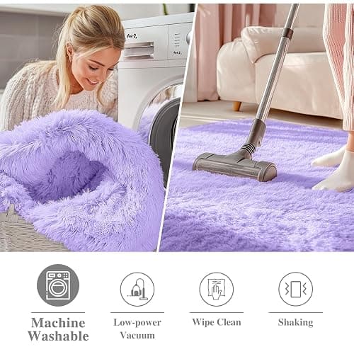 OLANLY Light Purple Round Rugs for Bedroom - Machine Washable, 5 ft Circle Area Rugs for Living Room, Soft and Fluffy Shaggy Carpet for Teen Girls and Boys, Nursery Rooms, Dorms, Home Decor Aesthetic thumbnail 3