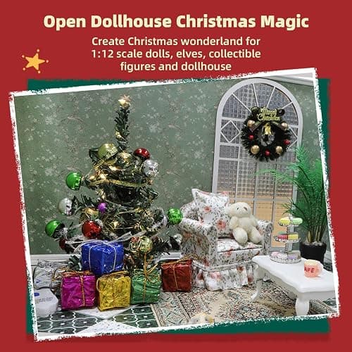 iLAND Dollhouse Accessories Mini Christmas Tree with Lights 6 inch Dollhouse Christmas Decorations Cute Xmas Tree Doll House Miniature Decor 1/12 Scale Accessories for Doll House Furniture Lovely Gift thumbnail 4