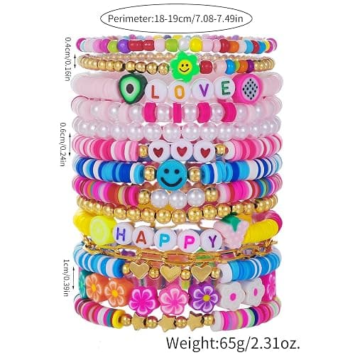 Behrooci Friendship Bracelets Boho Stackable Bracelets for Women Surfer Heishi Clay Bead Bracelets Stretch Preppy Bracelets Colorful Boho Bracelets for Women thumbnail 3