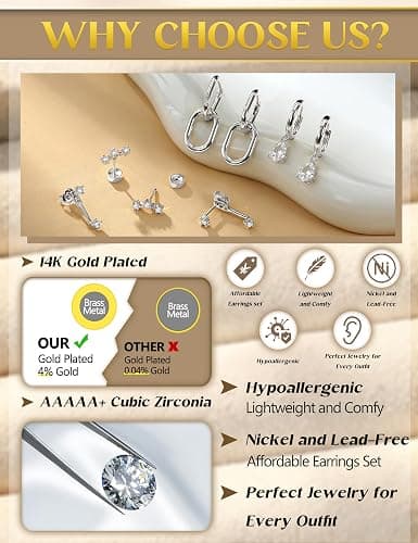 LOYALLOOK 11Pairs Gold Hoop Earrings for Women-Hypoallergenic Surgical Steel Earrings 14K Gold Plated Cartilage Earring Sets for Multiple Piercing Trendy Earring Stacks Flat Back Stud Hoops thumbnail 4