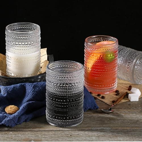 Consou Large Glasses Set of 6, 15 oz Hobnail Glassware Thick Glass Heavy Base thumbnail 7