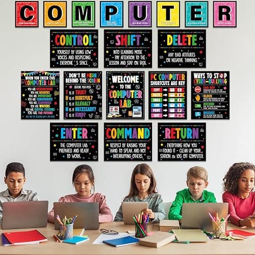 19pcs Computer Lab Poster Computer Science Posters Classroom Rules Decorations Inspirational Technology Digital Keyboard Shortcuts Education Chart PC Decor Wall Art Back to School Teacher Supplies thumbnail 7