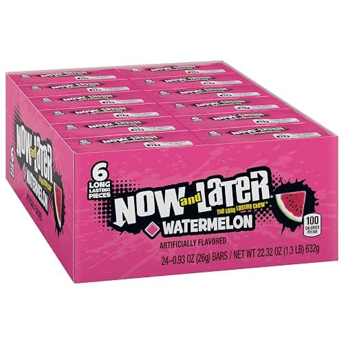 Now and Later Candy, Watermelon Flavor, 0.93 Ounce Bars (Pack Of 24) - Image 1