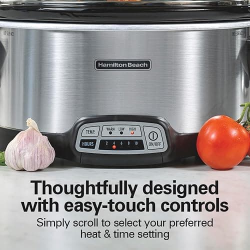 Hamilton Beach Programmable Stay or Go® Slow Cooker, 7 Quart Capacity, Includes 20 oz. Party Dipper Food Warmer, Silver, R33477 (Renewed) thumbnail 7