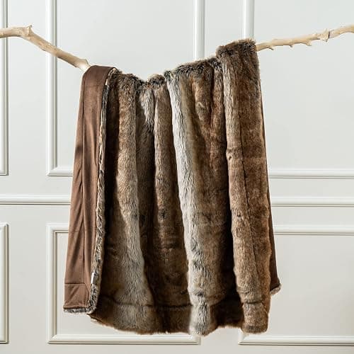 BATTILO HOME Luxury Brown Faux Fur Blanket Thick Warm Elegant Cozy Fuzzy Throw for Couch, Bed, Sofa Fluffy Blankets Decorative Reversible to Plush Velvet, 50"x60" thumbnail 8