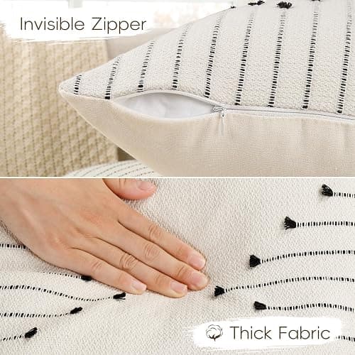 YCOLL Boho Spring Throw Pillow Covers 22x22 Set of 2 Neutral Woven Decorative Pillowcases Cotton Tufted Couch Pillows Modern Farmhouse Cushion Covers for Sofa Couch Bed Living Room Home Decor, Black thumbnail 2