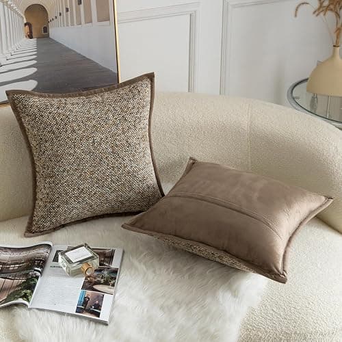 YAERTUN Pack of 2 Tie-dye Chenille Textured Throw Pillow Covers Decorative Square Accent Cushion Cover Cozy Soft Velvet Pillow Case for Couch Sofa Bedroom Living Room 18x18 Inch Brown thumbnail 5